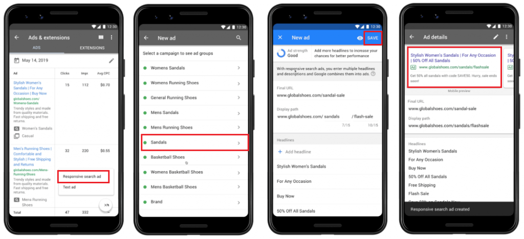 Google Ads App responsieve zoekadvertentie