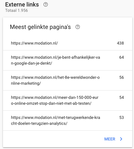 Sites met de meeste links naar jouw website