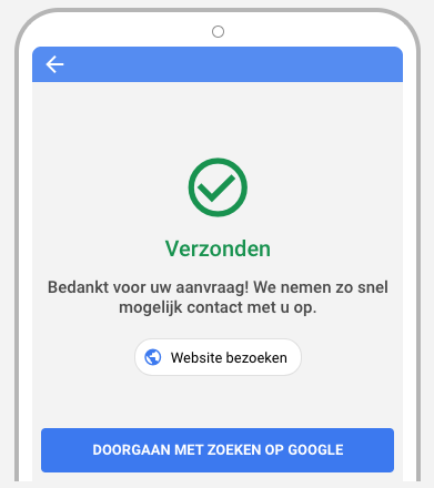 Bericht na invullen leadformulier