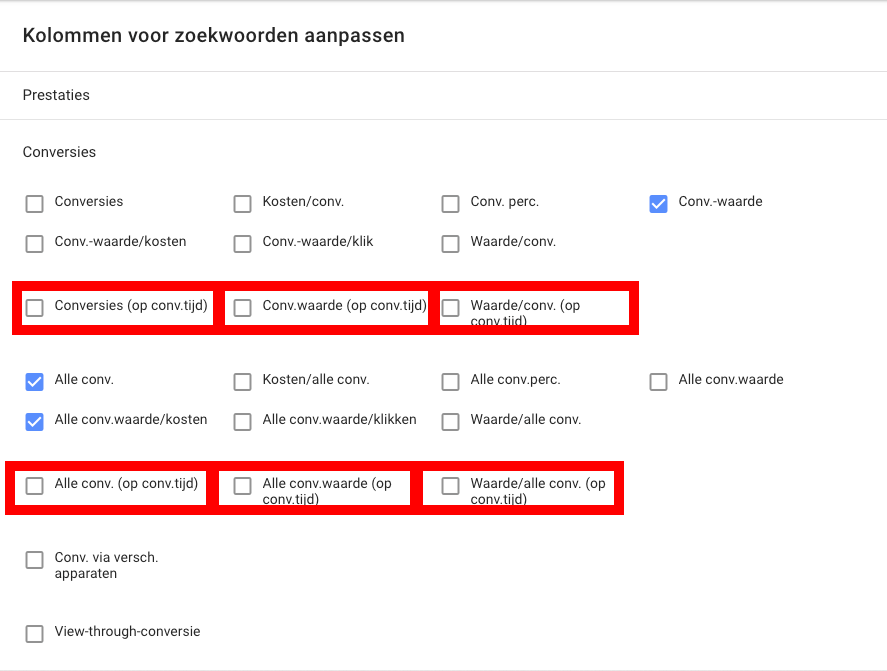 Conversies kiezen gemeten bij tijd