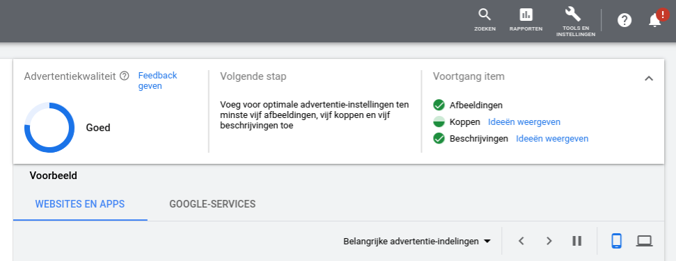 Scorekaart advertentiekwaliteit