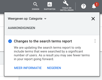 Zoektermenrapport melding